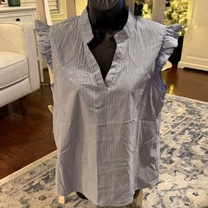 SHEIN Blue Striped Ruffle Sleeve Blouse